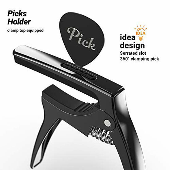 ,Ukulele,Guitar Accessories Metallic Silver TANMUS 3in1 Guitar Capo for Acoustic and Electric Guitars with Pick Holder and 4Picks 