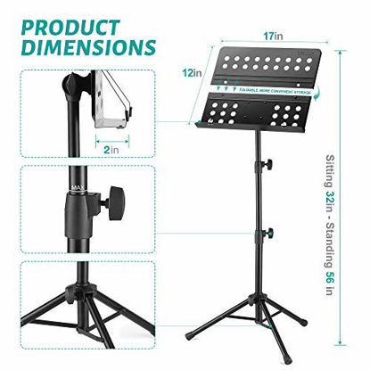 Picture of Vekkia Sheet Music Stand - Professional Portable Music Stand with Carrying Bag, Metal Super Sturdy for Laptop Projector Desktop Book Stand (MS520)