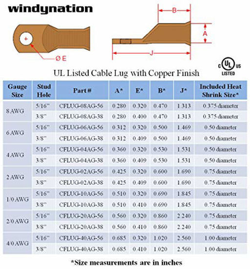 Picture of 10pcs 2/0 Gauge 2/0 AWG x 3/8 Pure Copper UL Listed Cable Lug Terminal Ring Connectors with Dual Wall Adhesive Lined Red + Black Heat Shrink Tubing - by WNI