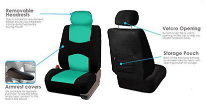 Picture of FH Group FB050MINT114 Flat Cloth Full Seat Cover Set (w. 4 Detachable Headrests and Solid Bench), Mint