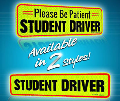 Picture of Student Driver Magnet Car Signs for The Novice or Beginner. Better Than A Decal or Bumper Sticker (Reusable) Reflective Magnetic Large Bold Visible Text (12" Student Driver Reflective)