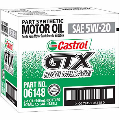 Picture of Castrol - 15B6E6-6PK 06148 GTX High Mileage 5W-20 Synthetic Blend Motor Oil, 1 Quart, 6 Pack