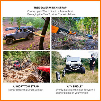 Picture of GearAmerica 2PK Tree Saver Winch Strap 3" x8' | Heavy Duty 35000 lbs (15.8 T) Strength | Off-Road Towing and Recovery Rope for 4x4 or Truck | Reinforced Loops + Adjustable Sleeves + Storage Bag + Tie