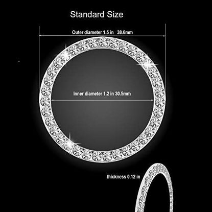 Picture of Earthland 2Pcs Crystal Rhinestone Ring for Car Decor, Auto Engine Start Stop Decoration Crystal Interior Ring Decal for Vehicle Ignition Button-Silvery