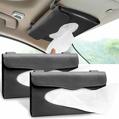 Picture of 2Buyshop 2 Pack Car Tissue Holder, Sun Visor Napkin Holder, Tissue Box Holder, PU Leather Tissue Box, Backseat Tissue Purse Case Holder for Car (Black)