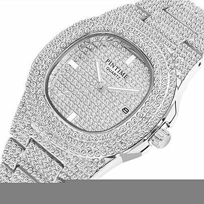 Picture of Unisex Luxury Full Diamond Watches Silver/Gold Fashion Quartz Analog Stainless Steel Band Bracelet Wrist Watch (Silver)