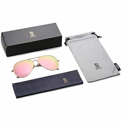 Picture of SOJOS Classic Aviator Polarized Sunglasses for Men Women Vintage Retro Style SJ1054 with Gold Frame/Pink Mirrored Lens