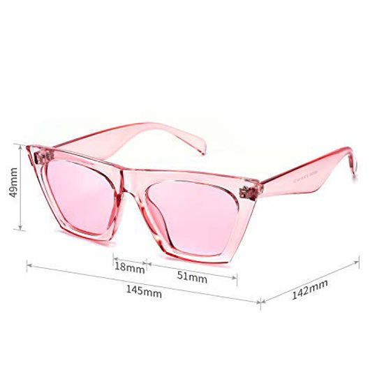 Picture of Mosanana Square Cateye Sunglasses for Women 2019 Trendy Fashion Pink Cute Retro Vintage Cat Eye Ladies Unique Thick Shade Sun Glasses Small Mod Chic Sharp Ponited gafas lentes de sol de para mujer