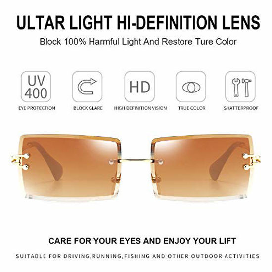 Picture of Dollger Rimless Rectangle Sunglasses for Women Fashion Frameless Square Glasses for Men Ultralight UV400 Eyewear Unisex 2pcs