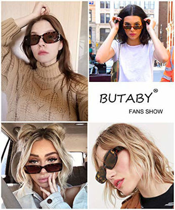 Picture of BUTABY Rectangle Sunglasses for Women Retro Driving Glasses 90s Vintage Fashion Narrow Square Frame UV400 Protection 2 Tortoise