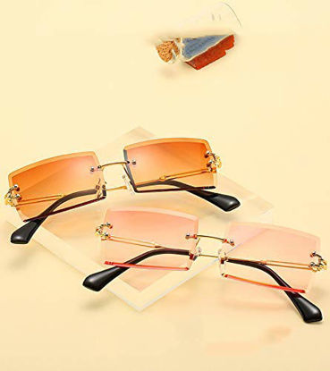 Picture of Dollger Rimless Rectangle Sunglasse For Women Men Frameless rimless glasses Trendy Retro 90s Sunglasses 2 PCS Tea+Black