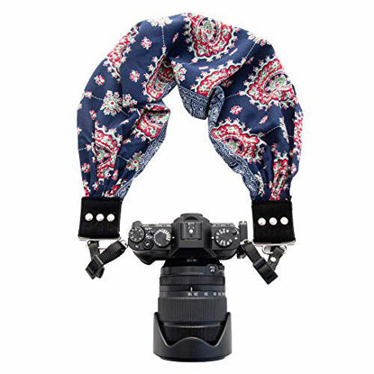 Picture of Capturing Couture Scarf Camera Strap with Hidden Zipper Pocket, Bluebell - Stylish, Comfortable & Soft on Neck or Shoulder for Photographers, DSLR or Mirrorless, Pocket Will Hold Newest Smartphone