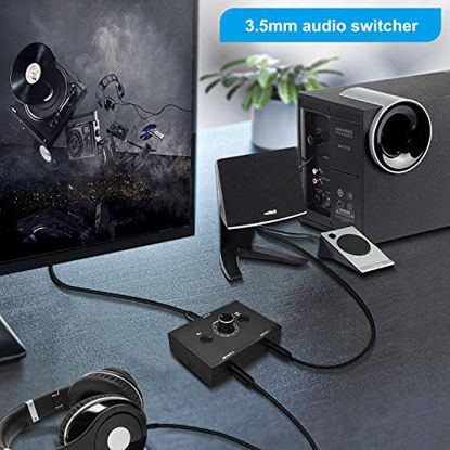 Picture of 3.5mm Stereo Audio Switch Audio Switcher Passive Speaker Headphone Manual Selector Splitter Box Audio Sharing