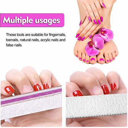Picture of Nail File and Buffer, Wosweet Professional Manicure Tools Kit 6pcs Rectangular Art Care Buffer Block 6pcs 100/180 Grit Doublesided Nail Files 1pcs Purple 180/240 Emery Board