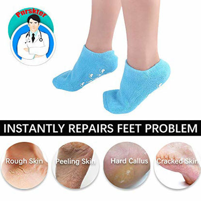 Picture of Moisturizing Socks, Gel Socks Soft Moisturizing Gel Socks, Gel Spa Socks For Repairing and Softening Dry Cracked Feet Skins, Gel Lining Infused with Essential Oils and Vitamins (Blue & Pink)