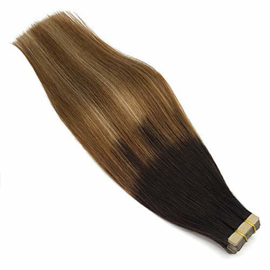 GetUSCart- GOO GOO Balayage Hair Extensions Tape in Dark Brown to Chestnut  Brown and Dirty Blonde Seamless Tape in Human Hair Extensions 18 inch 50g  20pcs