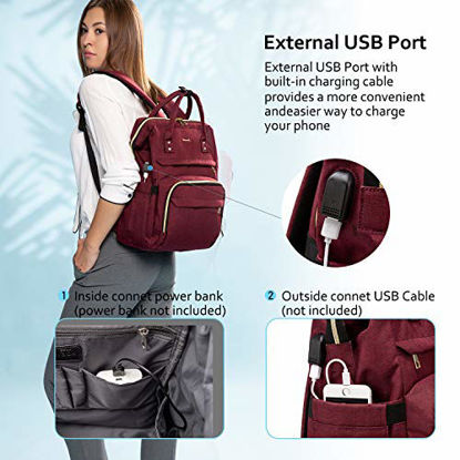 Picture of Laptop Backpack for Women Fashion Travel Bags Business Computer Purse Work Bag with USB Port, Wine Red
