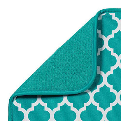 Picture of S&T INC. Absorbent, Reversible XL Microfiber Dish Drying Mat for Kitchen, 18 Inch x 24 Inch, Teal Trellis