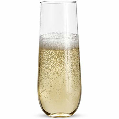 Picture of 24 Stemless Plastic Champagne Flutes - 9 Oz Plastic Champagne Glasses | Clear Plastic Unbreakable Toasting Glasses |Shatterproof | Disposable | Reusable Perfect For Wedding Or Party