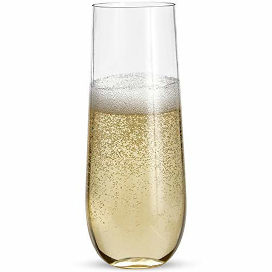 Picture of 24 Stemless Plastic Champagne Flutes - 9 Oz Plastic Champagne Glasses | Clear Plastic Unbreakable Toasting Glasses |Shatterproof | Disposable | Reusable Perfect For Wedding Or Party