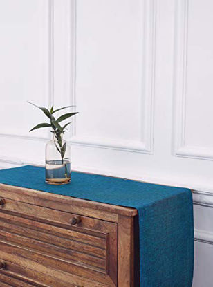 Picture of Solino Home 100% Pure Linen Table Runner - 14 x 48 Inch Athena, Handcrafted from European Flax, Natural Fabric Runner - Chambray Teal
