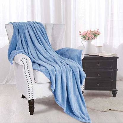 Picture of Exclusivo Mezcla Large Flannel Fleece Velvet Plush Throw Blanket - 50" x 70" (Blue)