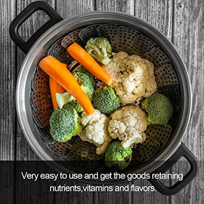 Picture of Sayfine Vegetable Steamer Basket, Premium Stainless Steel Veggie Steamer Basket - Folding Expandable Steamers to Fits Various Size Pot (6" to 10.5")
