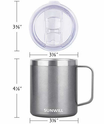 Picture of SUNWILL Coffee Mug with Handle, 14oz Insulated Stainless Steel Coffee Travel Mug, Double Wall Vacuum Reusable Coffee Cup with Lid, Cool Grey