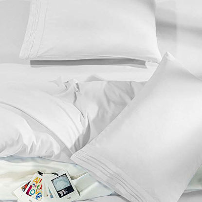 Picture of SONORO KATE Bed Sheet Set Super Soft Microfiber 1800 Thread Count Luxury Egyptian Sheets Fit 18 - 24 Inch Deep Pocket Mattress Wrinkle and Hypoallergenic-6 Piece (White, Queen)