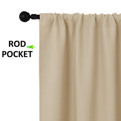Picture of NICETOWN Blackout Room Darkening Curtains - Home Decoration Light & Noise Reducing Thermal Insulated Window Draperies with Rod Pocket Top (Biscotti Beige, 2 Panels, 34 inches Wide x 45 inches Long)