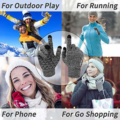 Picture of Achiou Winter Knit Gloves Touchscreen Warm Thermal Soft Lining Elastic Cuff Texting Anti-Slip 3 Size Choice for Women Men