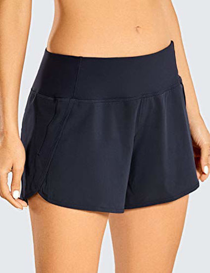 GetUSCart- CRZ YOGA Women's Quick-Dry Athletic Sports Running Workout Shorts  with Zip Pocket - 4 Inches Navy 4''-R403 X-Large