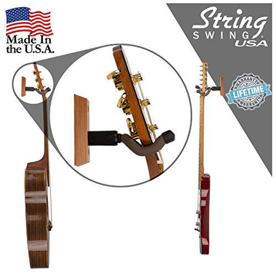 Stand Accessories for Home or Studio Musical Instruments Safe without Hard Cases Cherry Hardwood Wall Mount 2 Pack Holder for Electric Acoustic and Bass Guitars String Swing Guitar Hanger