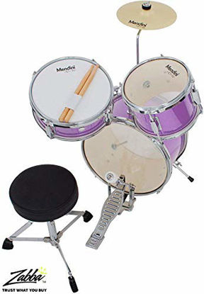 Picture of Mendini by Cecilio 13 inch 3-Piece Kids/Junior Drum Set with Throne, Cymbal, Pedal & Drumsticks (Purple Metallic)