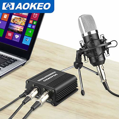 Picture of Aokeo 1-Channel 48V Phantom Power Supply with Adapter, Bonus+XLR 3 Pin Microphone Cable for Any Condenser Microphone Music Recording Equipment