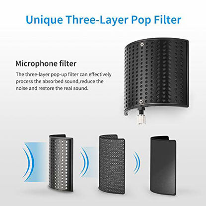 Picture of Pop Filter, Moukey [Upgraded Three Layers] Metal Panel & Metal Mesh & Advanced Filter Foam Layer Microphone Windscreen Cover Handheld Mic Shield Mask, for BLUE YETI, AT2020, AT2050 - MPFUBK1