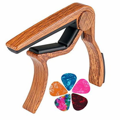 Picture of Capo,Guitar Capo,with 5 Pack Guitar Picks,Guitar Capos,for Acoustic Guitar, Electric Guitar,Bass,Ukulele (Rosewood)