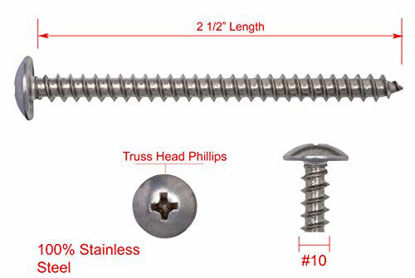 Picture of #10 X 2-1/2" Stainless Truss Head Phillips Wood Screw (25pc) 18-8 (304) Stainless Steel Screws by Bolt Dropper