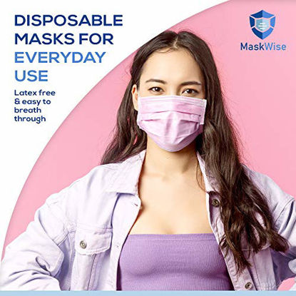 Picture of MaskWise Face Masks | Multilayer Heavy Duty Masks | Triple Layer Masks for Adults | 50 Pack (Pink)