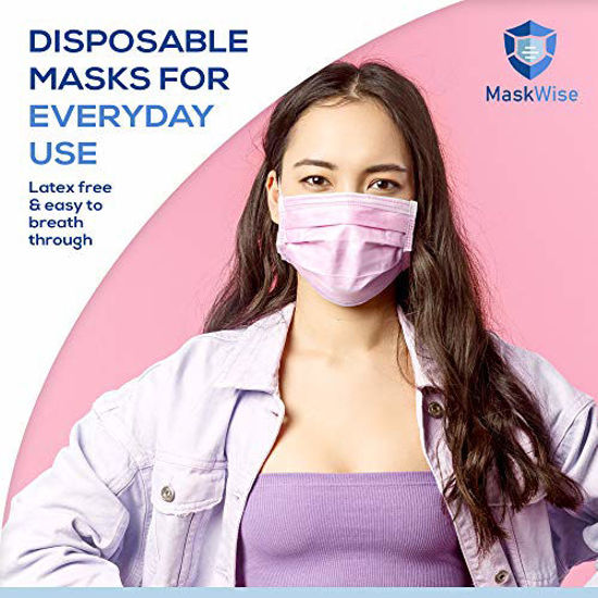 Picture of MaskWise Face Masks | Multilayer Heavy Duty Masks | Triple Layer Masks for Adults | 50 Pack (Pink)