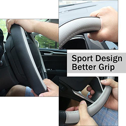 Picture of SEG Direct Black and Gray Microfiber Auto Car Steering Wheel Cover Universal 15 inch