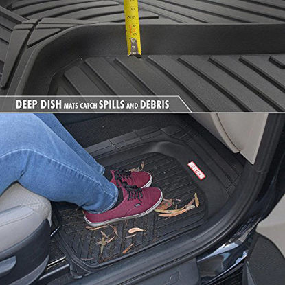 Picture of Motor Trend FlexTough Plus Black Rubber Car Floor Mats - All Weather Deep Dish Automotive Floor Mats, Heavy Duty Trim to Fit Design, Odorless Floor Mat Liners for Cars Truck Van SUV