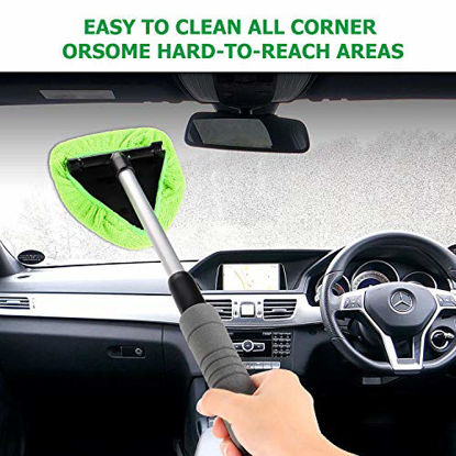 Picture of XINDELL Windshield Cleaner -Microfiber Car Window Cleaning Tool with Extendable Handle and Washable Reusable Cloth Pad Head Auto Interior Exterior Glass Wiper Car Glass Cleaner Kit (Extendable)