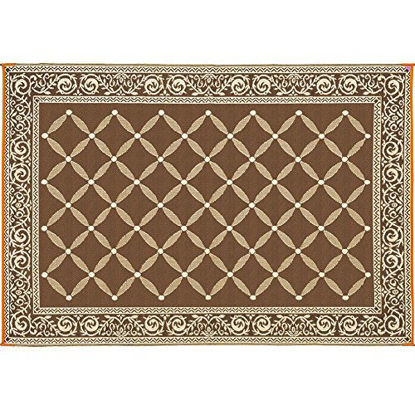Picture of Reversible Mats 119127 Outdoor Patio 9-Feet x 12-Feet, Brown/Beige RV Camping Mat + Prest-O-Fit 2-2001 Patio Rug Stakes - Pack of 6