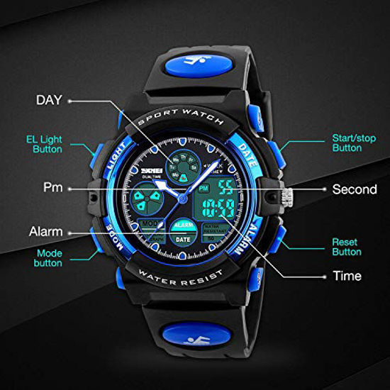 Picture of Kids Watches Boys for 5-12 Year Old, Kids Digital Sports Waterproof Watch for Kids Birthday Presents Gifts Age 5-12 Boys Girls Children Young Teen Outdoor Analog Electronic Watches Alarm-Blue