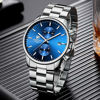 Picture of GOLDEN HOUR Men's Watches with Silver Plated Stainless Steel and Metal Casual Waterproof Chronograph Quartz Watch, Auto Date in Royal Blue Dial