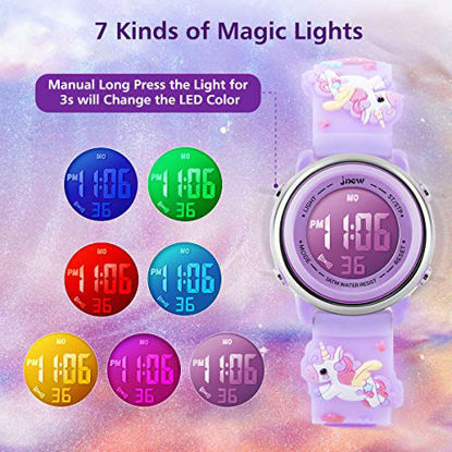 Picture of Kids Watches Girl Watches Ages 3-12 Sports Waterproof 3D Cute Cartoon Digital 7 Color Lights Wrist Watch for Kids