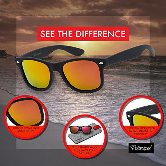 Picture of Polarspex Polarized 80's Retro Classic Trendy Unisex Sunglasses for Men and Women (Matte Black | HD+ Amber, 52)