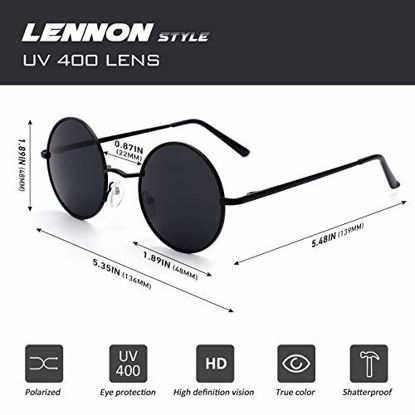 Picture of CGID E01 John Lennon Polarized Sunglasses with Case for Women Men Circle Round Retro Vintage Sun Glasses Circular Shades Black Metal Rimmed Black Lens, 48mm, Gift Package