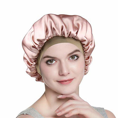 Picture of Floral Night Cap Double-Layered Satin Head Wraps for Stylish Girls Rose Gold